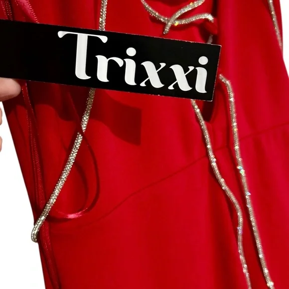 ❤️ NWT Trixxi Red Rhinestone Bodycon Dress – Size 3 – Glam Formal Look! - Picture 9 of 10